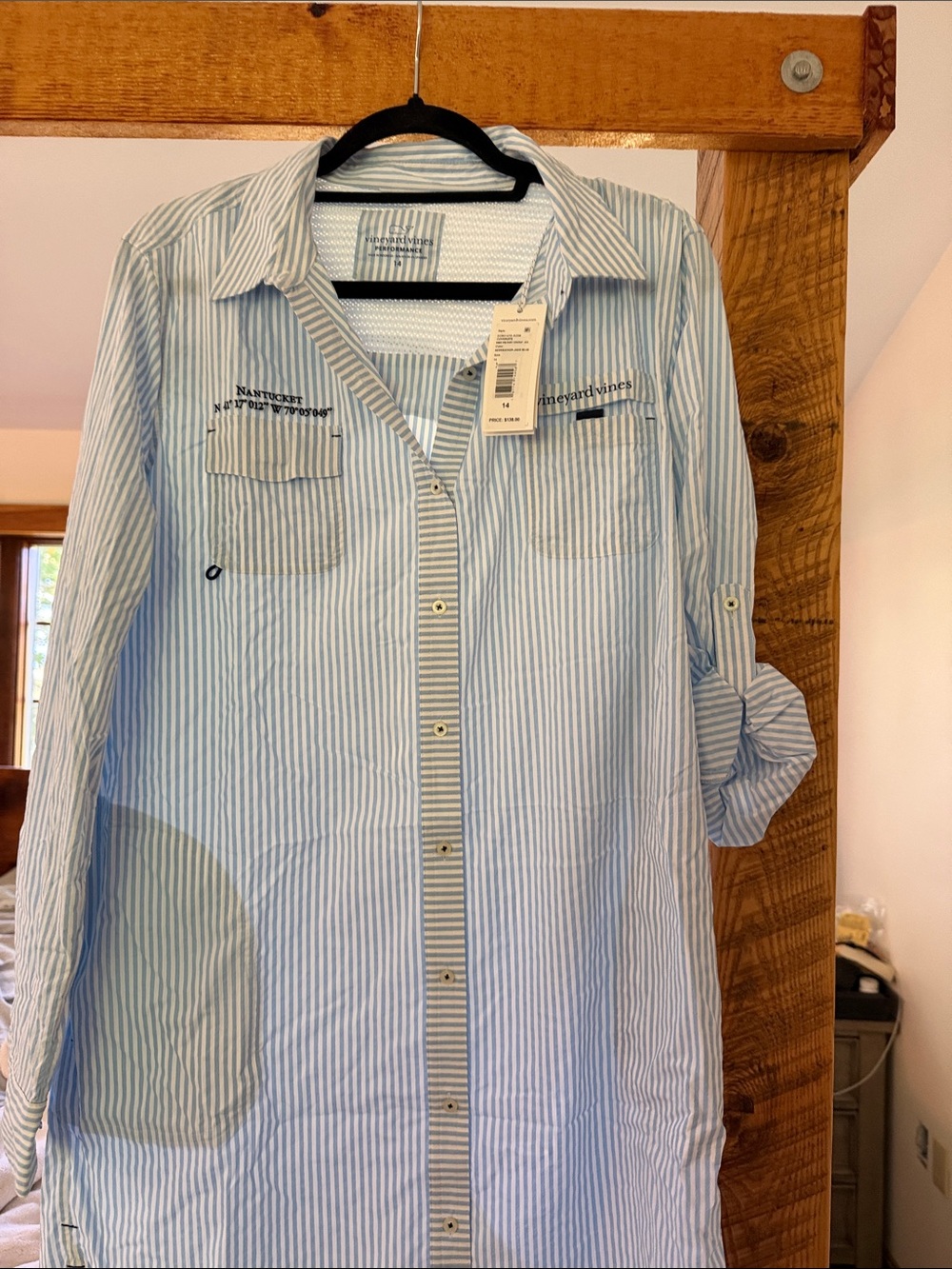 Vineyard Vines Light Blue and White Striped Long-Sleeve Dress